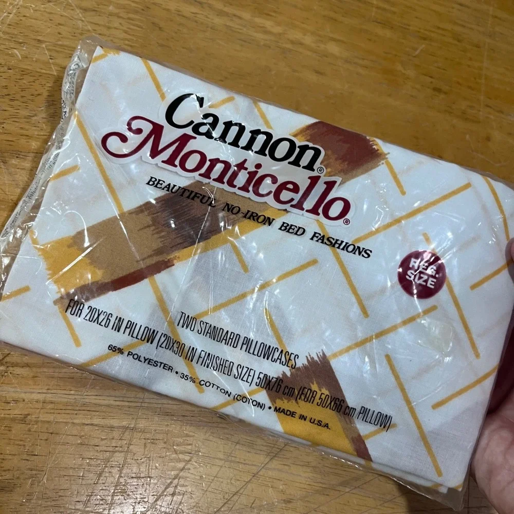 Vtg Cannon Monticello MCM Geometric Brushstroke Standard Pillowcase Set 2pk NOS
